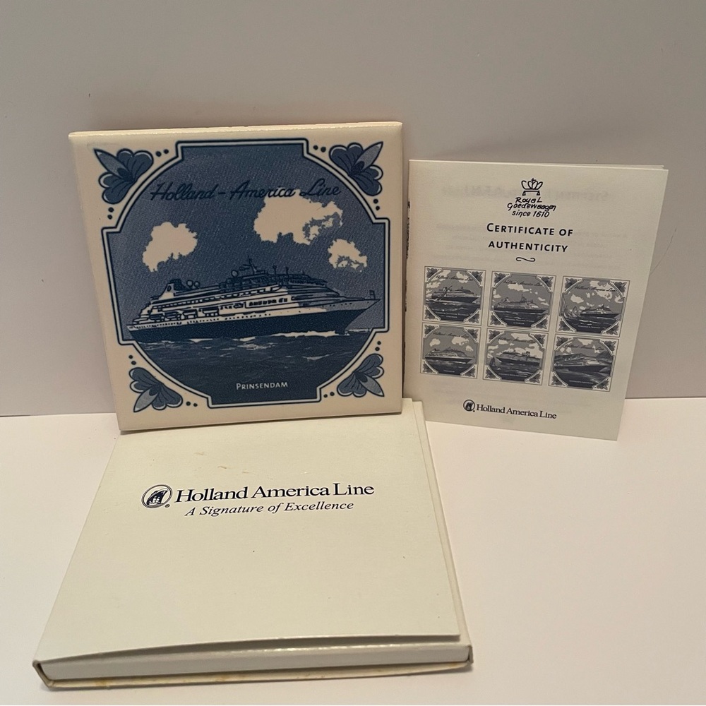 Holland America Line Prinsendam Commemorative Tile‎ Coaster Blue/White